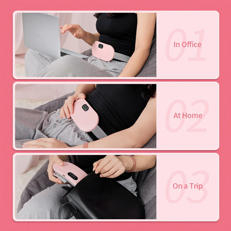 Rechargeable heating pad with integrated massage, providing soothing relief for menstrual discomfort