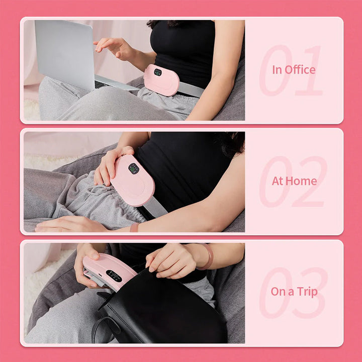 Rechargeable heating pad with integrated massage, providing soothing relief for menstrual discomfort