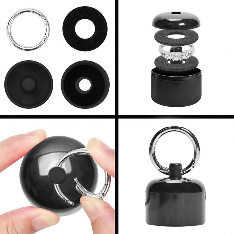 Pill organizer and jewelry storage combo on a keyring, designed for easy access