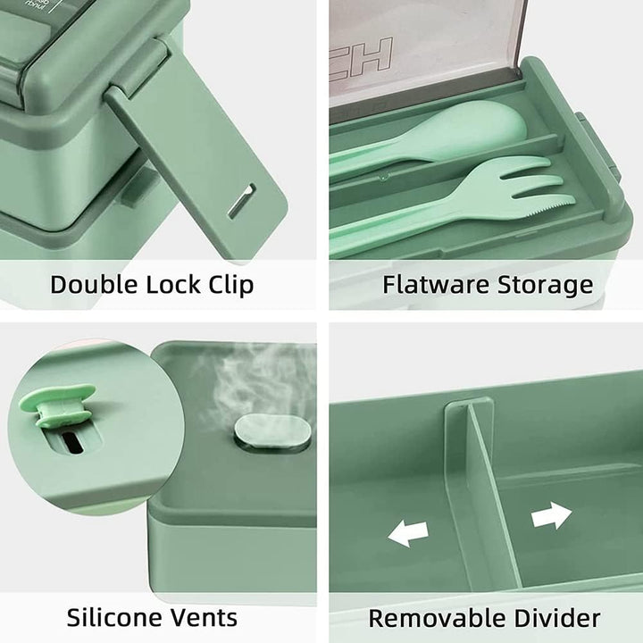 Modern portable lunch box, several sections for balanced meal prep for adults and kids