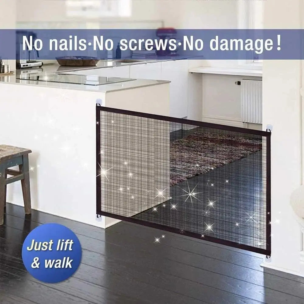 Easy install pet safety gate, a durable & portable barrier for dogs & cats, perfect for indoor or outdoor use.