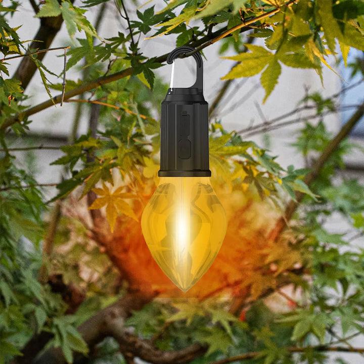 Retro bulb outdoor lighting with hanging design, rechargeable and portable for camping