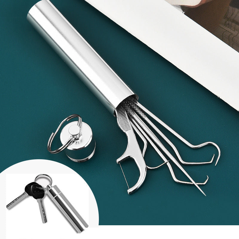 Portable stainless steel toothpick set with case, ideal for oral care & hygiene on-the-go.