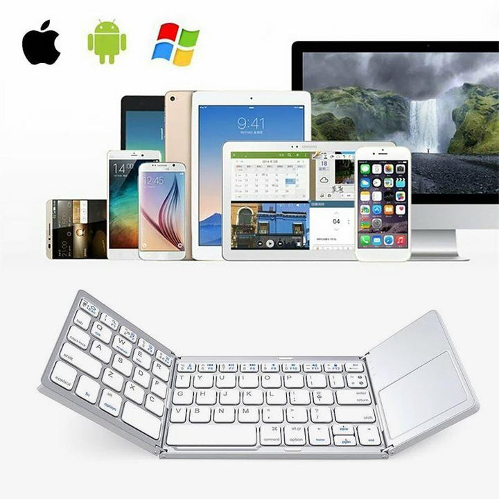 Portable tri-fold wireless Bluetooth keyboard with integrated touchpad for mobile devices