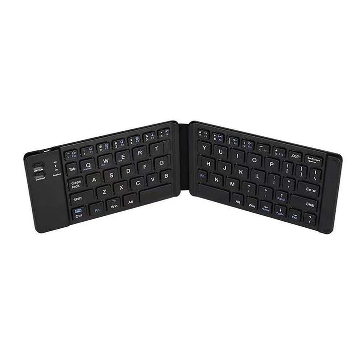 Back view of the tri-fold wireless keyword, highlighting its durable construction and compact form