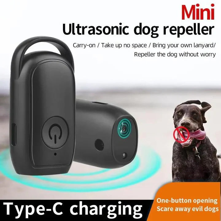 Electronic ultrasonic dog repeller, a portable device for outdoor dog safety and effective training.