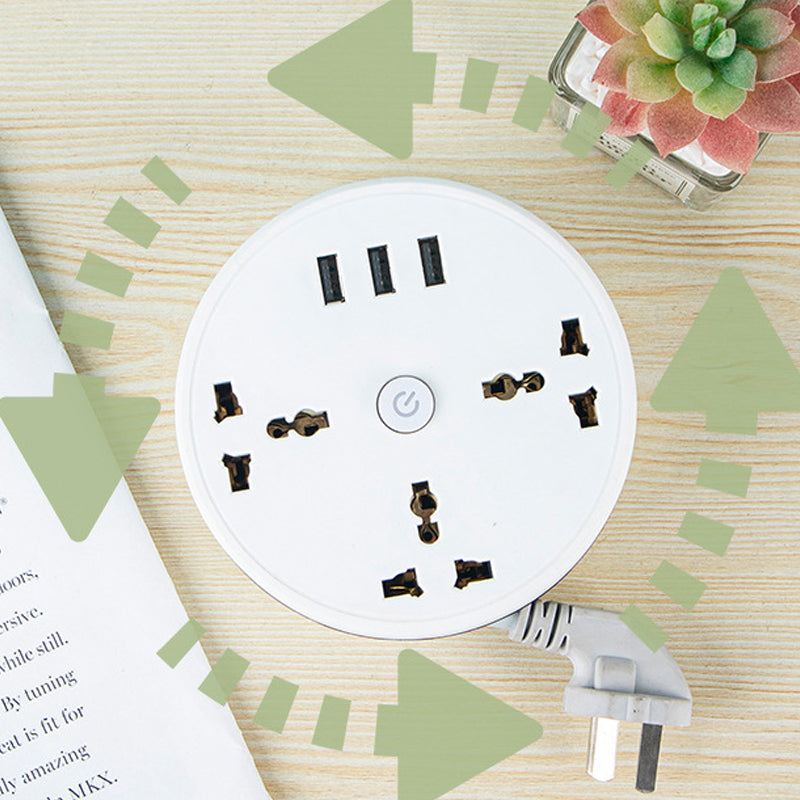 Electronics accessory: a portable power strip with retractable cord and universal compatibility for charging.