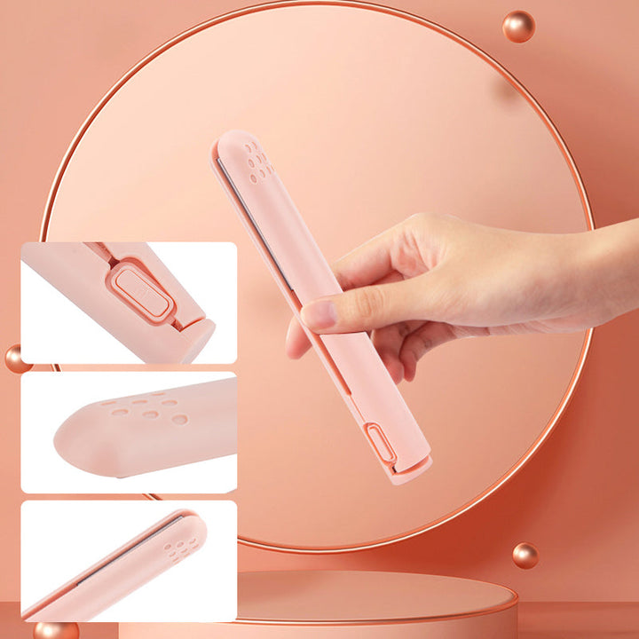 Ergonomic design of the USB-powered travel hair straightener and curler, easy to grip and use.