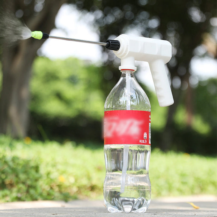Electric garden sprayer showing USB charging port and easy-to-fill water tank