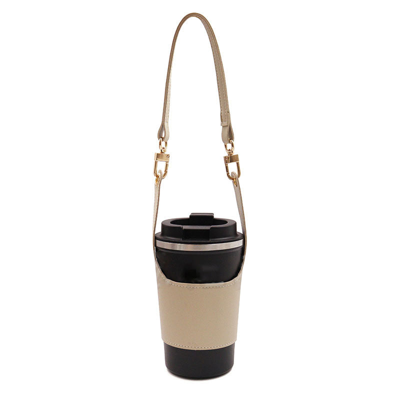 Portable cupholder with a textured vegan leather finish, adding a touch of elegance to any outing