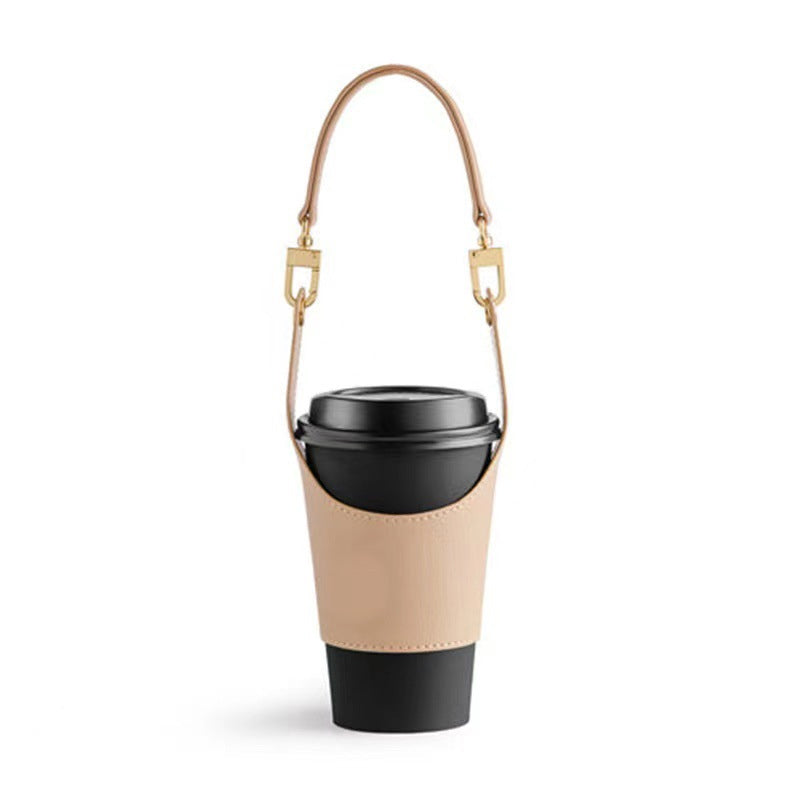 Unfolded portable vegan leather drink carrier, displaying compartments for two standard cups