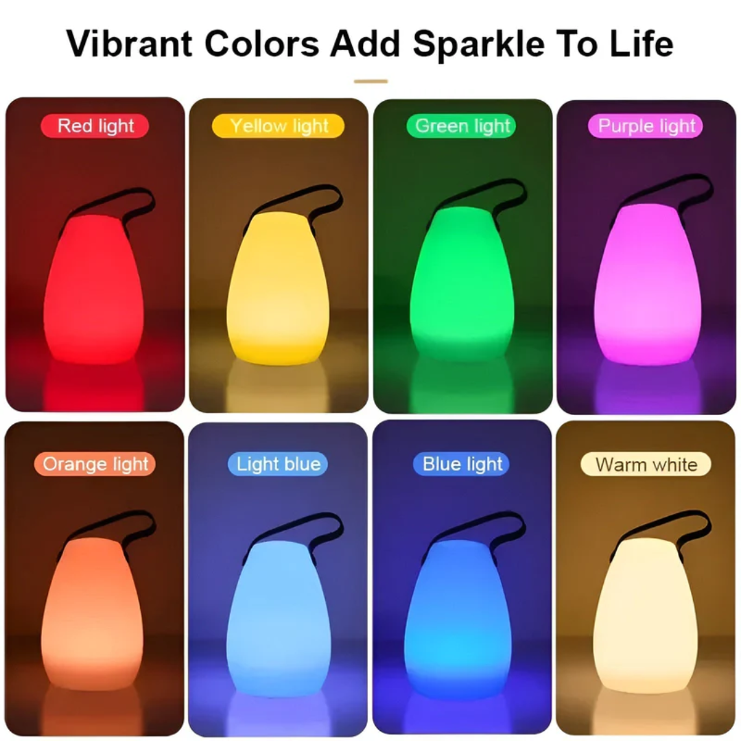 Rechargeable LED table lamp with color-changing ambiance, perfect for outdoor & indoor.