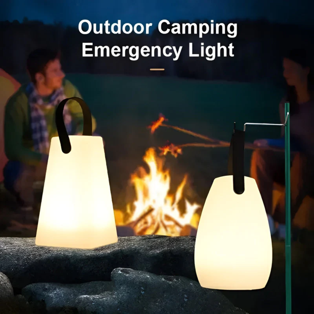Modern portable wireless LED lamp, waterproof, ideal for tables, indoor/outdoor lighting.
