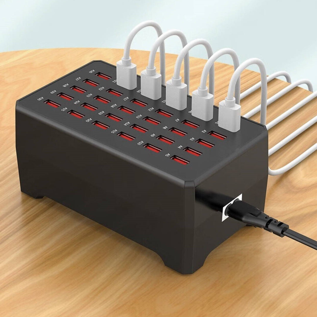 Powerful 30-port USB charging station. Fast charge multiple phones, tablets & devices. Ideal for home & office.