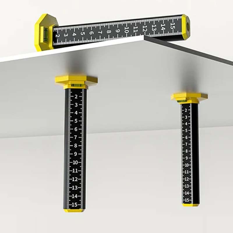 Kit including a magnetic level tool and measuring tape, essential for any tile or ceiling installer.
