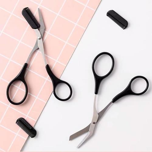 Women's eyebrow trimming scissors featuring a comb for precise shaping and beauty grooming.