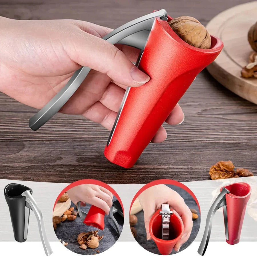 Premium stainless steel nutcracker with non-slip handles, perfect for walnuts & almonds. Durable kitchen tool.