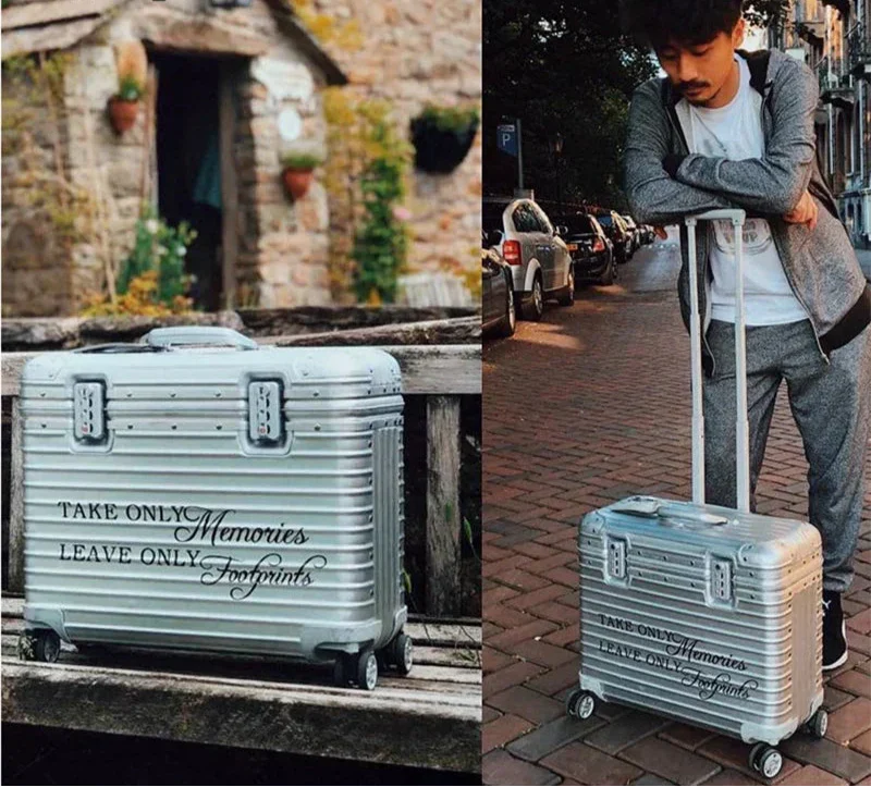 Unisex aluminum hardshell carry-on suitcase, secure TSA lock, smooth 360 spinner wheels for easy travel.