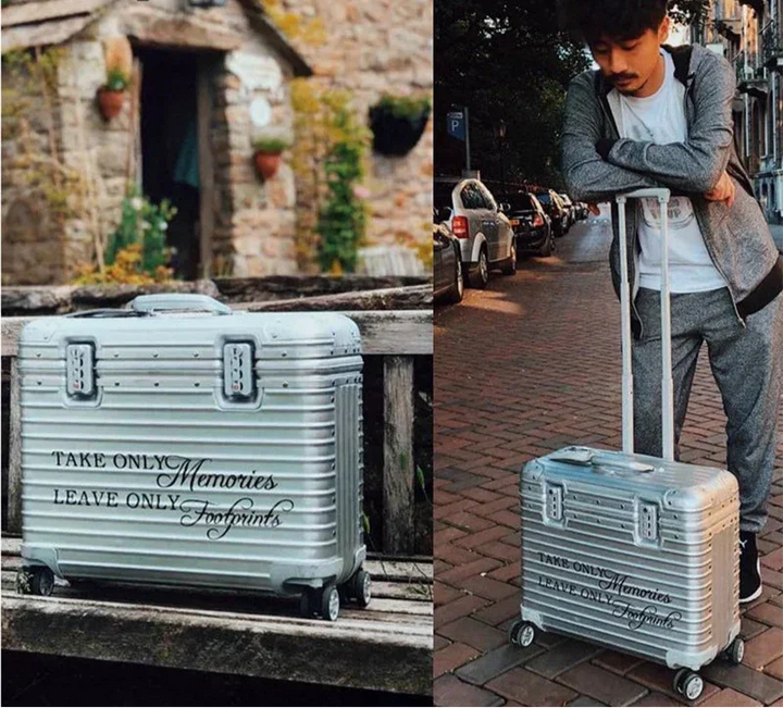 Unisex aluminum hardshell carry-on suitcase, secure TSA lock, smooth 360 spinner wheels for easy travel.