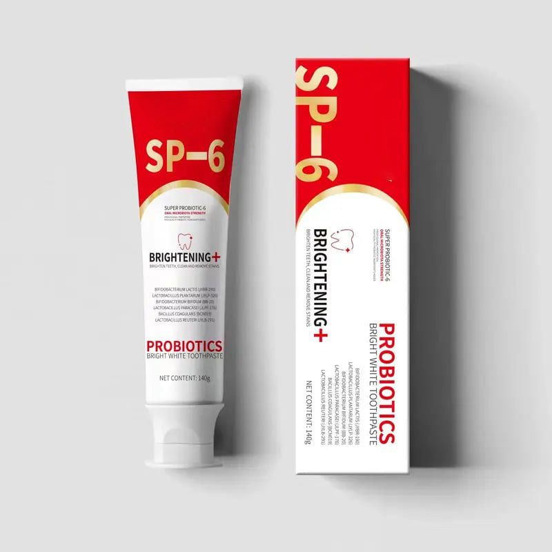 Fresh breath probiotic toothpaste, packaged in an eco-friendly tube for oral hygiene.