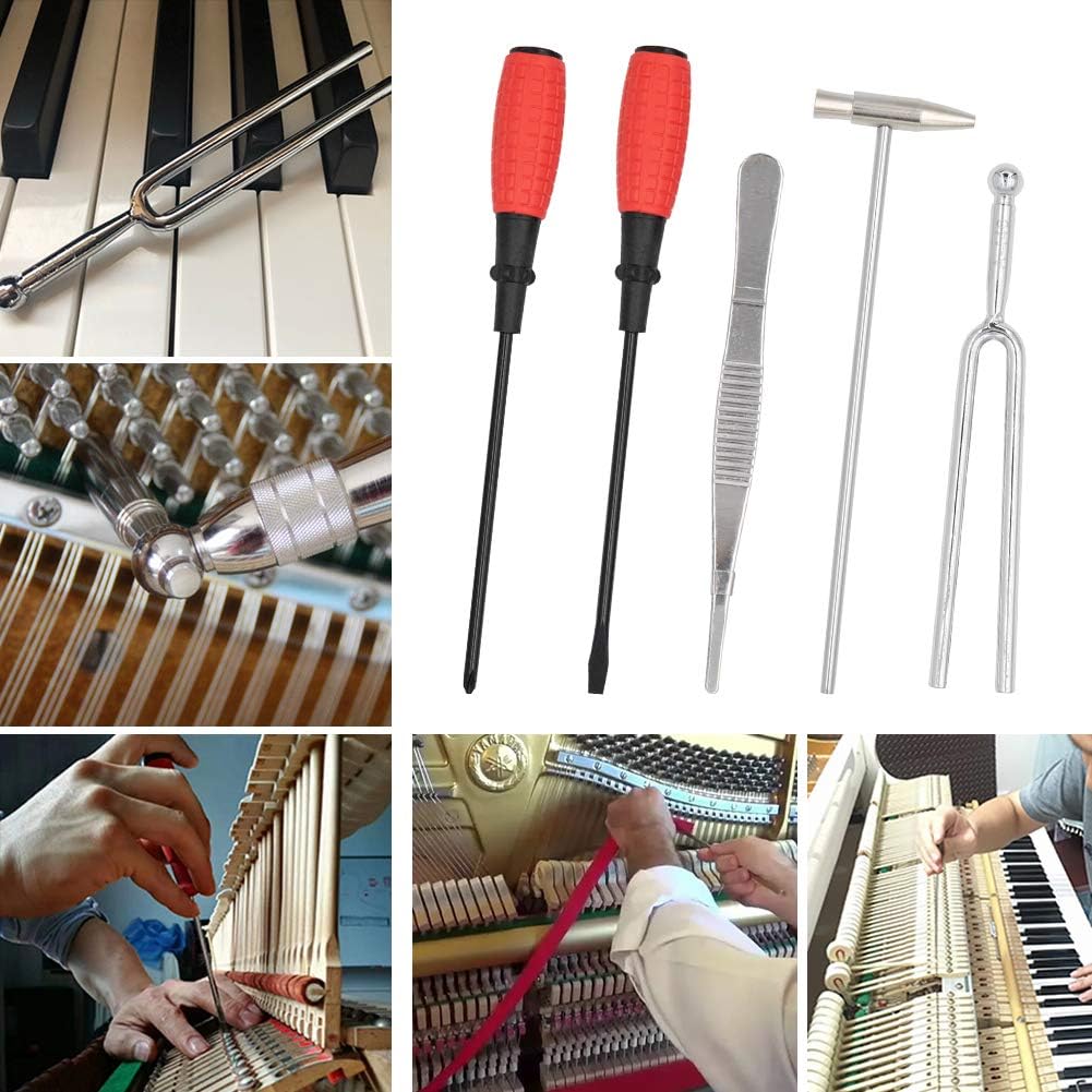 Precision piano tuning tool set for musical instrument sound adjustment, ensuring optimal performance.