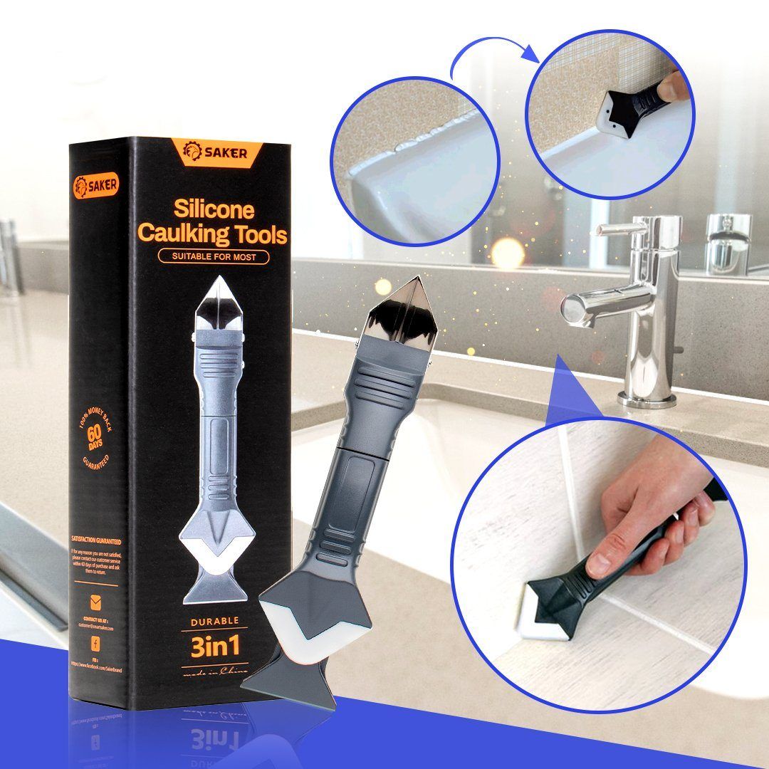 Professional 3-in-1 silicone caulking tool kit with scraper & finisher for home sealing repair
