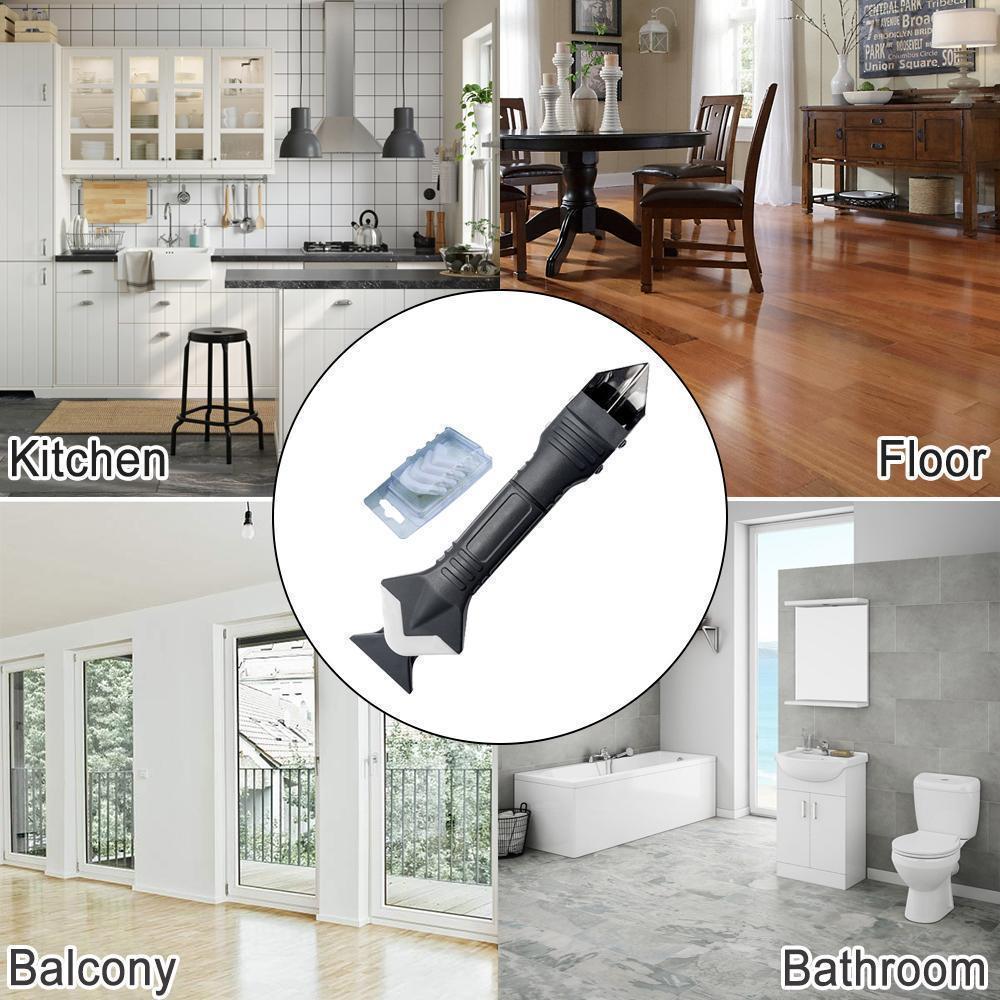 Silicone caulk removal and application tool set for grout finishing and DIY home improvement