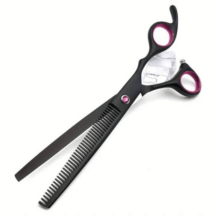 High-quality stainless steel pet grooming scissors, designed for professional dog & cat coat trimming. Durable animal tools.