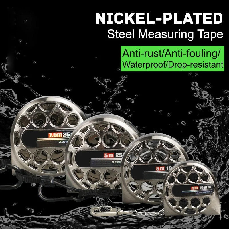 Professional retractable metric measuring tape, 5m stainless steel, ideal for construction & DIY projects