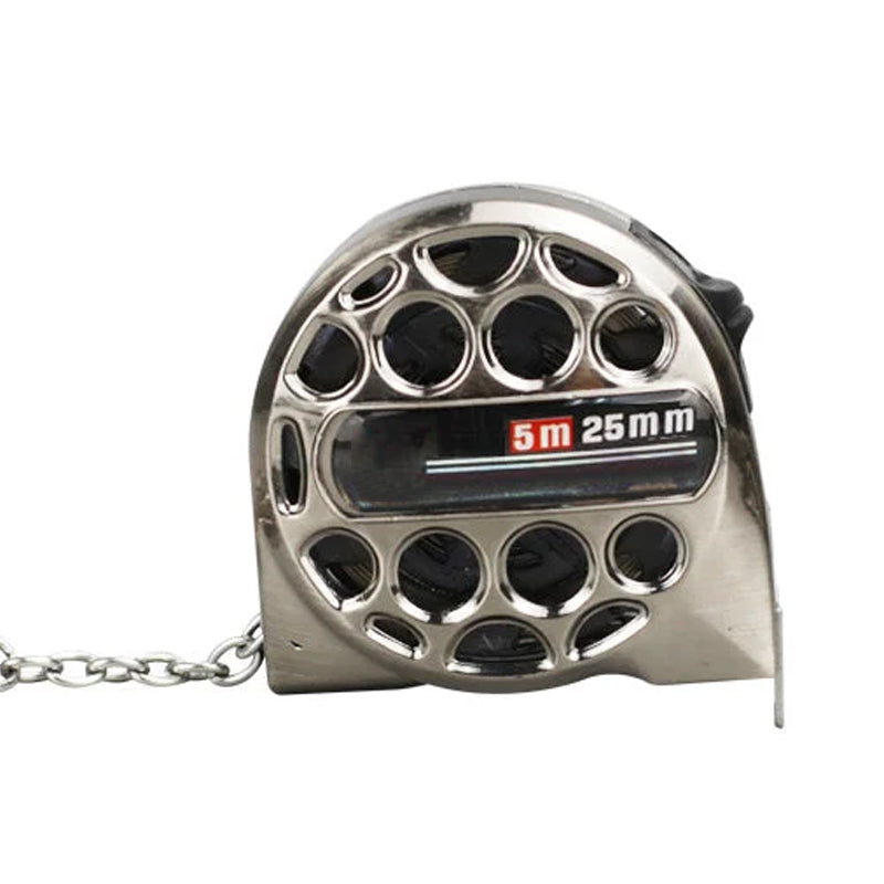 Waterproof stainless steel retractable metric measuring tape, showing its resilience to weather
