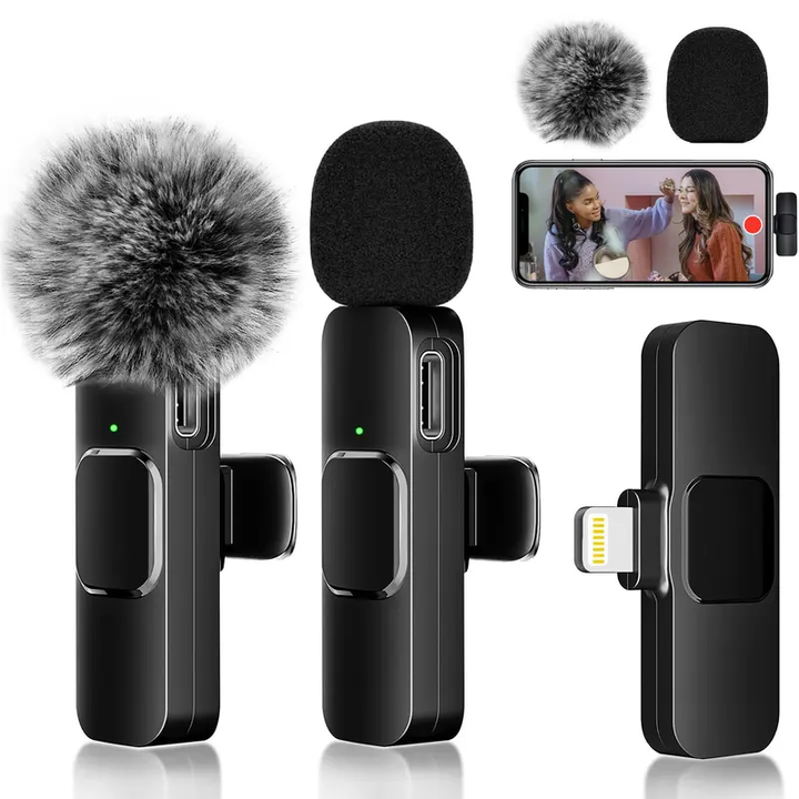 Professional wireless lavalier microphone set with compact receiver & two transmitters for clear audio recording.