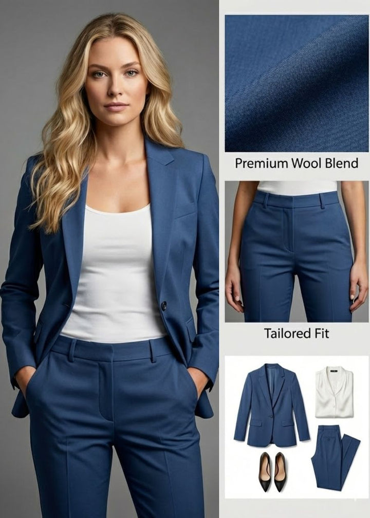 Professional women's two-piece blazer and trouser set, perfect for business attire, office & formal wear.