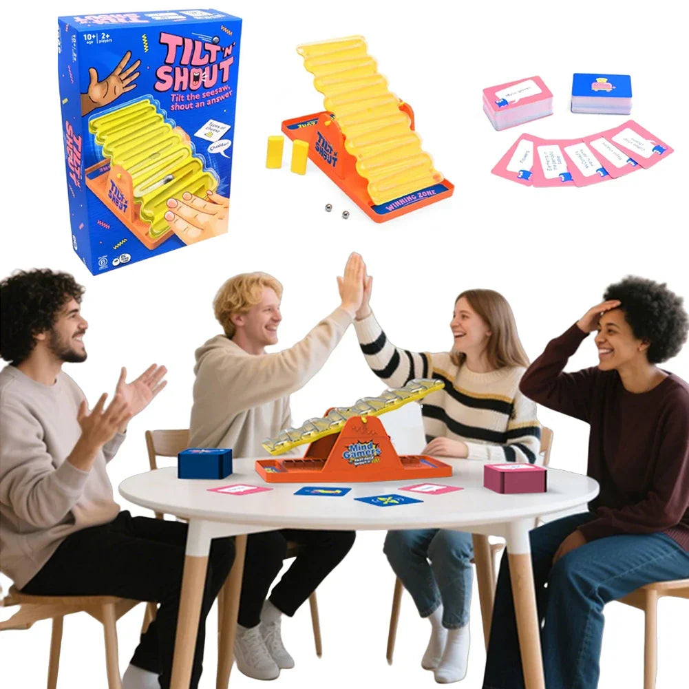 Kids & adults playing Quickleap, a fun family party card game with quick challenges. Engaging entertainment.