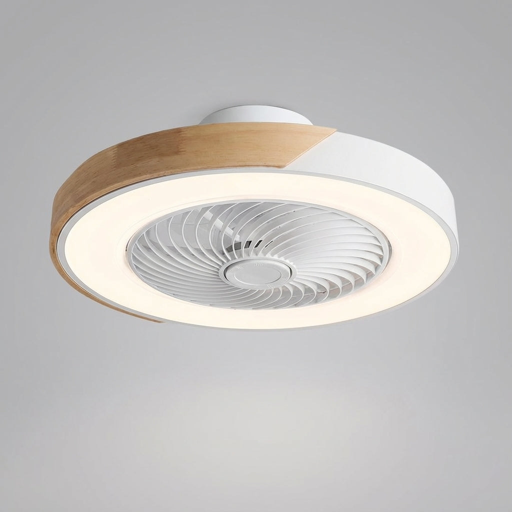 Energy-efficient quiet LED ceiling fan with dimmable light and modern remote control functionality.