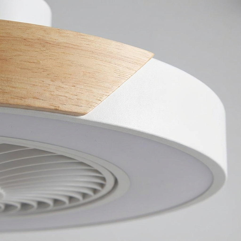 Integrated LED ceiling fan with remote control, quiet operation, and adjustable dimmable light.