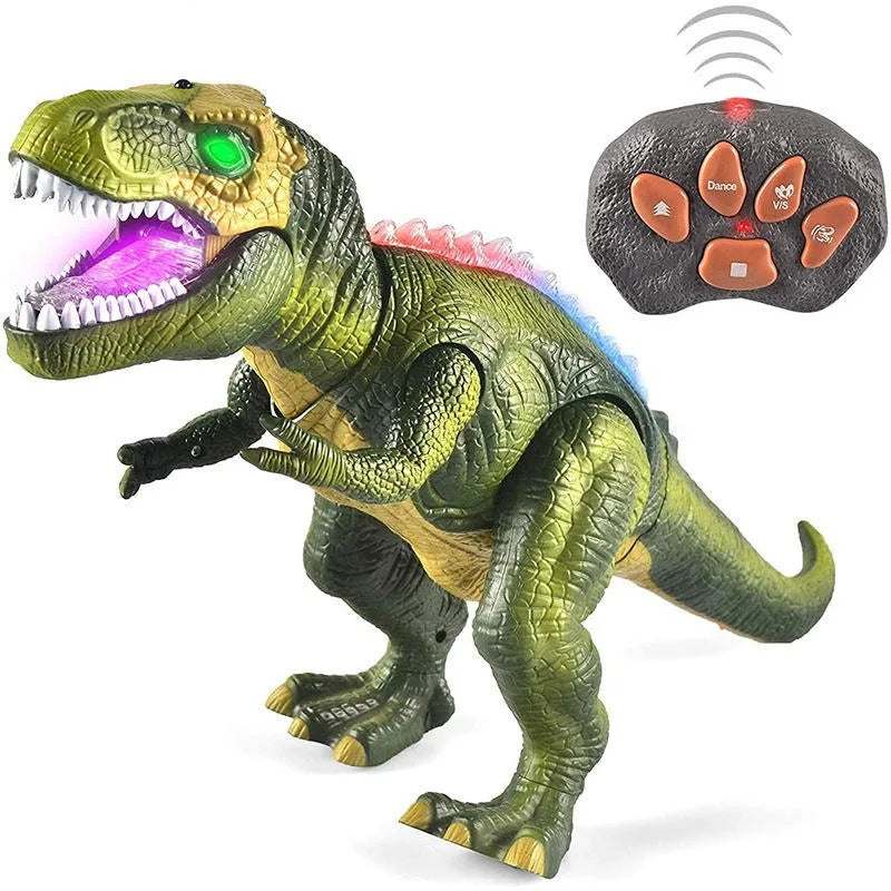 RC T-Rex dinosaur toy, walking with glowing LED eyes & roaring sounds for kids. Unisex remote control tyrannosaurus rex.