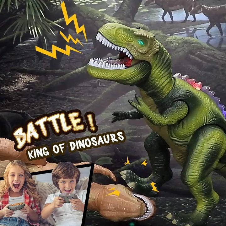 Unisex RC T-Rex dinosaur toy, a perfect Christmas gift for kids. Features remote control, walking, roaring, & LED lights.