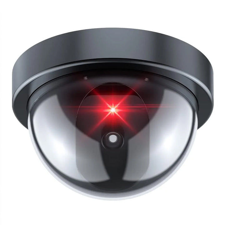 Fake security camera with adjustable mounting bracket, versatile for indoor/outdoor use