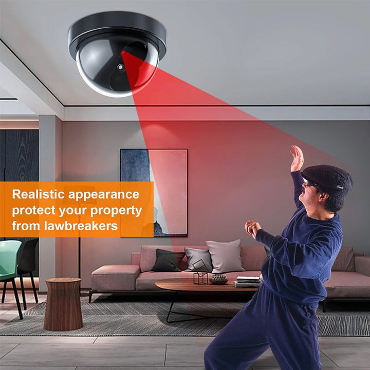 Outdoor fake security camera, weather-resistant, provides visual deterrent for home safety