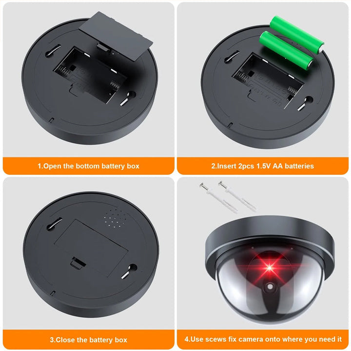 Universal dummy security camera with flashing red LED light, strong visual deterrent