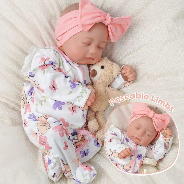 Lifelike reborn baby doll with expressive face, perfect for imaginative and comforting toddler play.