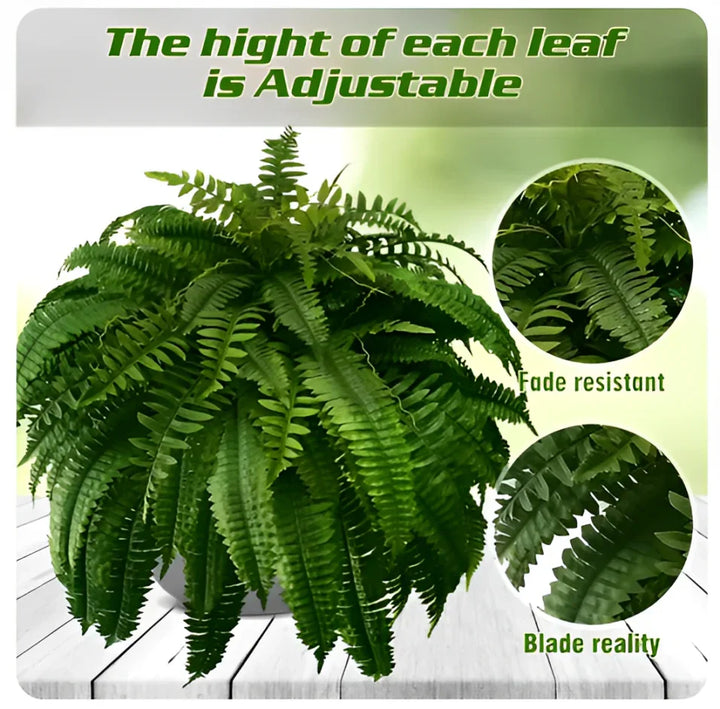 High-quality UV protected artificial Boston fern plant. Realistic greenery for hassle-free outdoor and indoor decor.