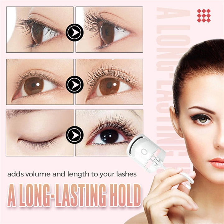 Portable electric eyelash curler, USB rechargeable, ideal for on-the-go cosmetic touch-ups and eye makeup