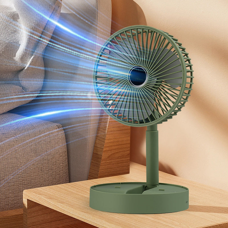 USB-powered table fan, demonstrating its tilting head for adjustable airflow.
