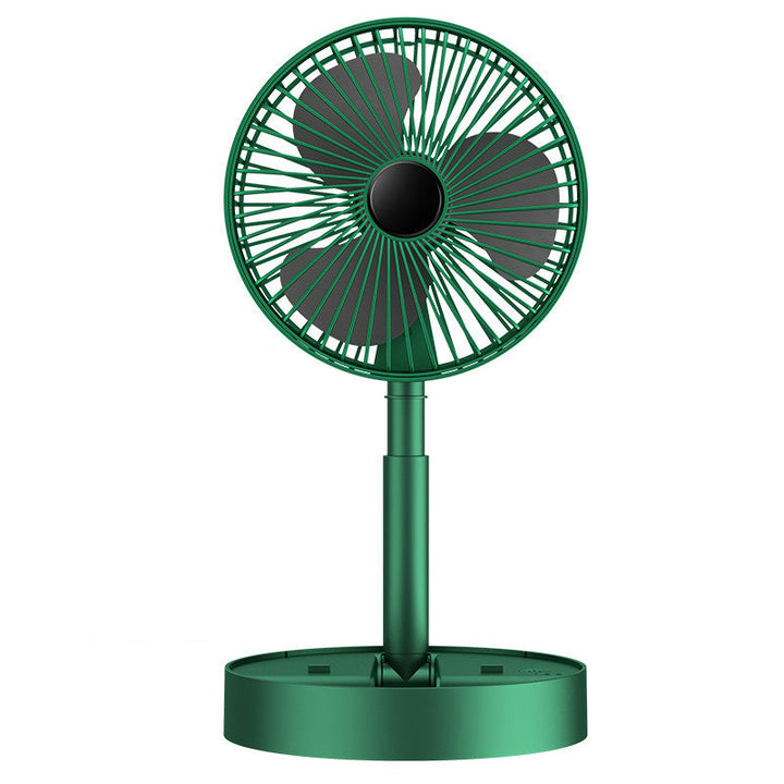 Summer cooling solution: a rechargeable personal fan on a patio table.