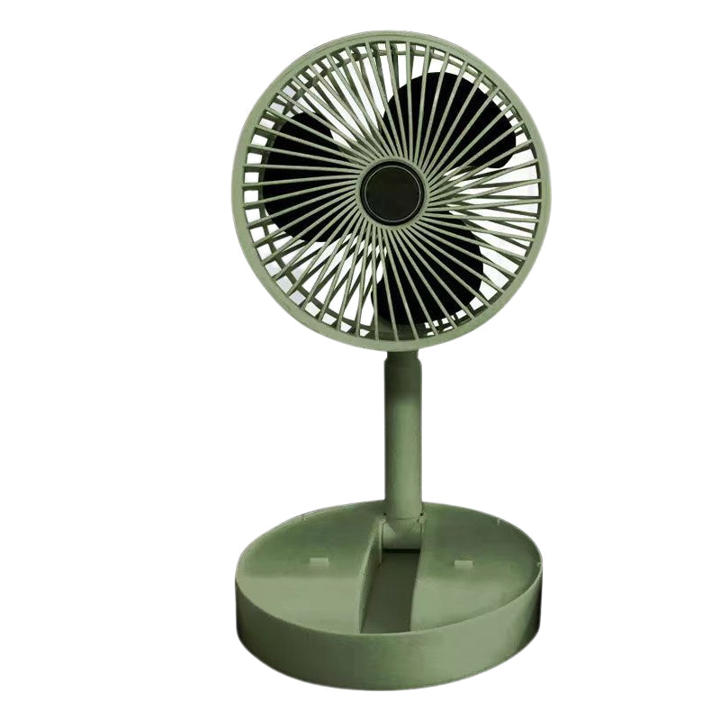 Foldable telescopic fan, demonstrating its quick and easy setup.