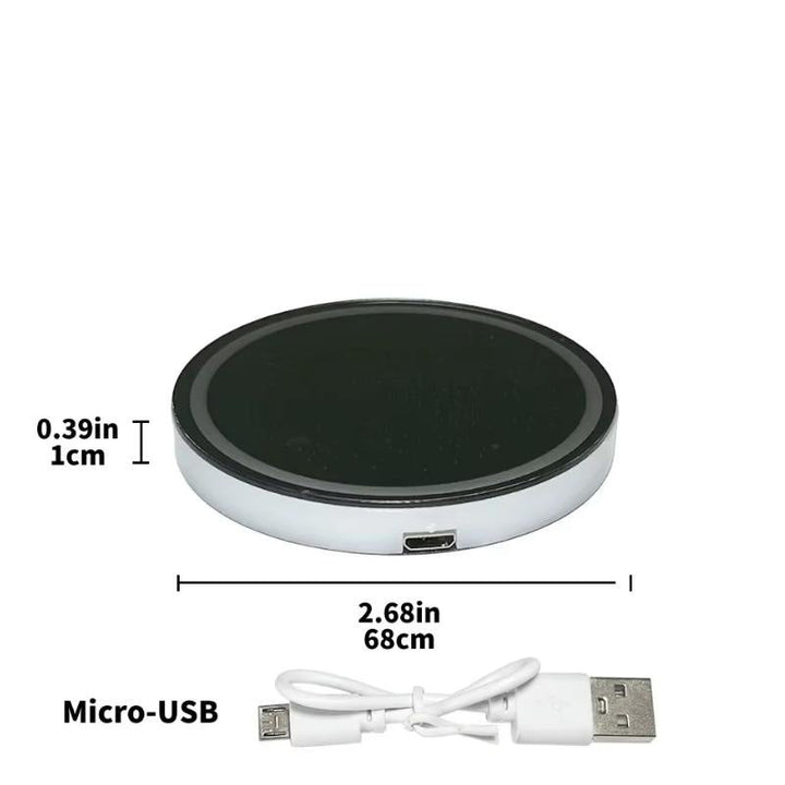 Detailed view of the power button on the Rechargeable LED Car Cup Holder Coaster