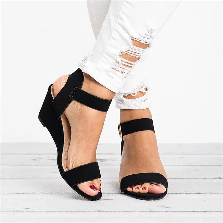 Red ankle strap wedge sandals for women, perfect for elegant spring & summer casual wear