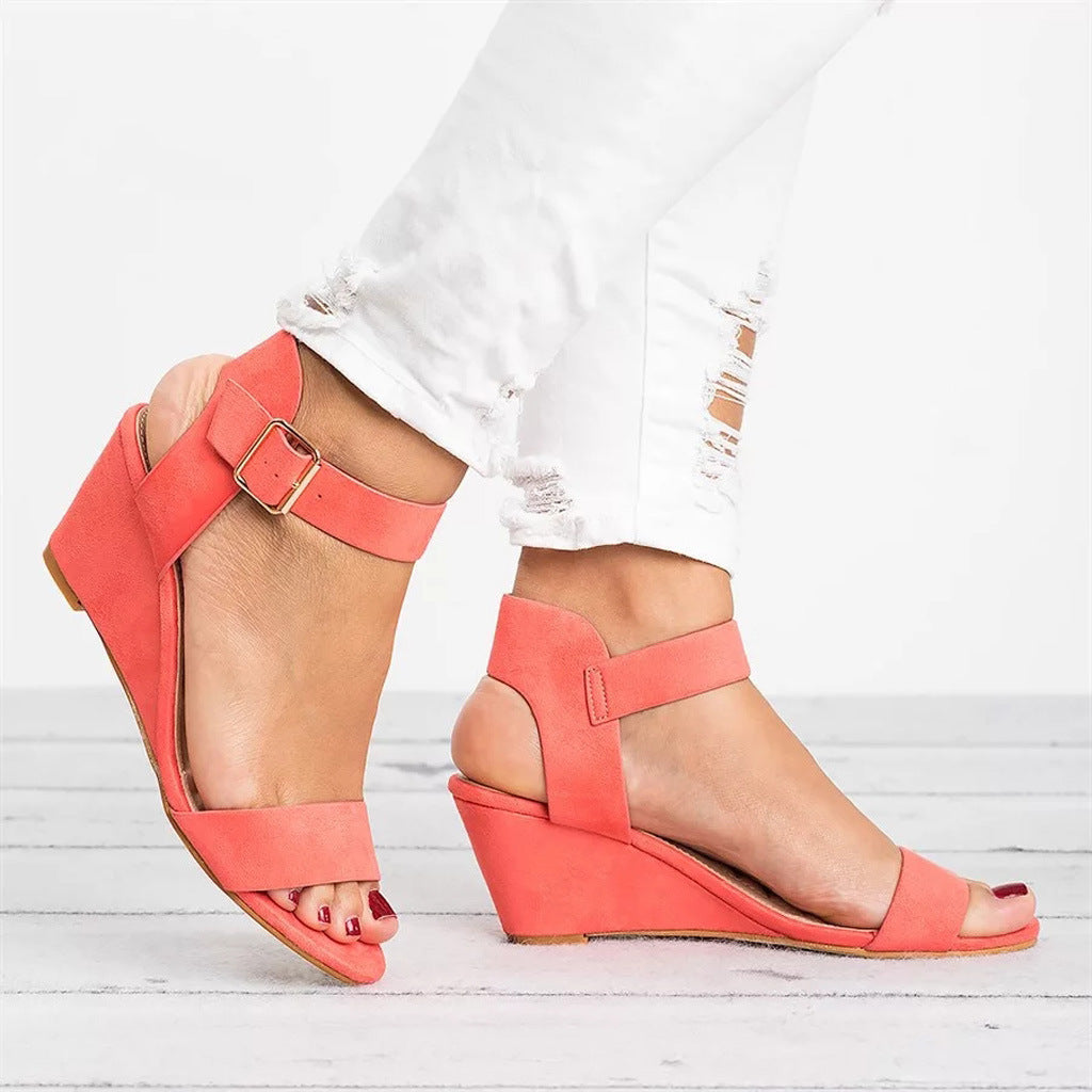 Elegant blue ankle strap wedge sandals, ideal for women's casual spring and summer footwear