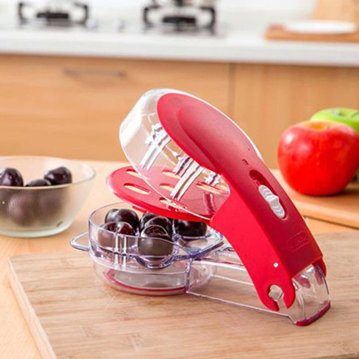 Fruit prep cherry pitter, an essential kitchen device for making snacks and desserts.